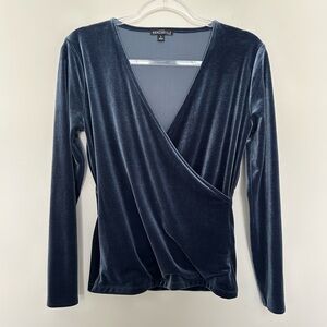 J. Crew Mercantile Blue Velvet Long‎ Sleeve Wrap Top Size Small